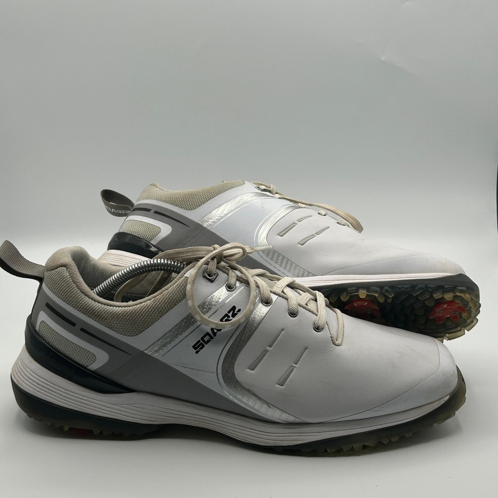 SQAIRZ Golf Shoes Mens 12 White Grey Spiked Square Toe Performance Athletic